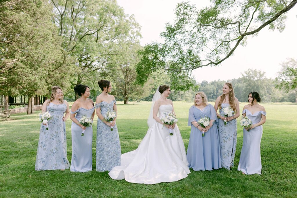 bridal party portraits at waveny house