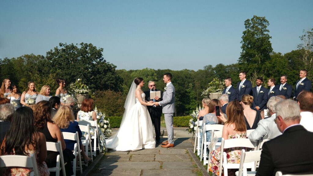 outdoor ceremony at the waveny house